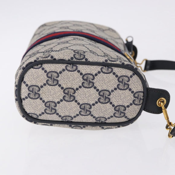 GUCCI GG Supreme Sherry Line Shoulder Bag PVC Navy Gold 89 02 018 Auth 196238