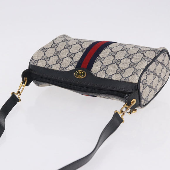 GUCCI GG Supreme Sherry Line Shoulder Bag PVC Navy Gold 89 02 018 Auth 196238
