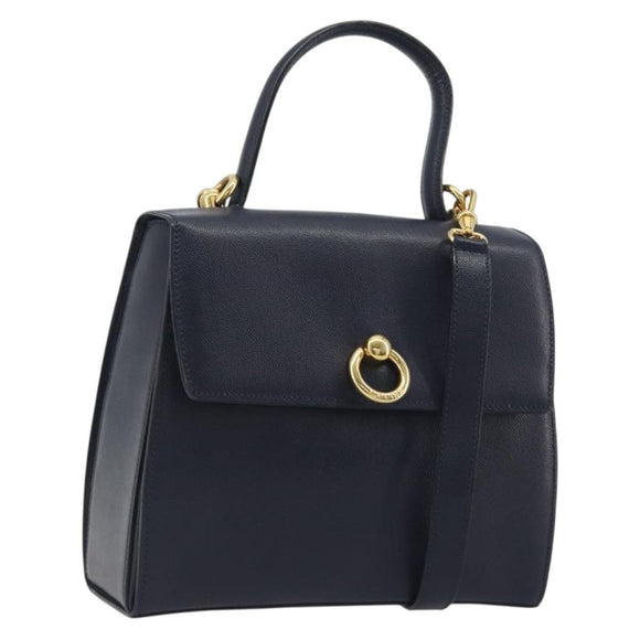 CELINE Hand Bag Leather 2way Navy Gold Auth 196242A