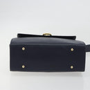 CELINE Hand Bag Leather 2way Navy Gold Auth 196242A-5