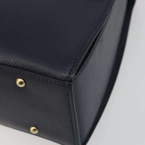 CELINE Hand Bag Leather 2way Navy Gold Auth 196242A