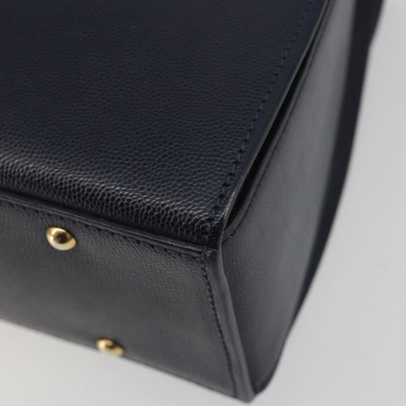 CELINE Hand Bag Leather 2way Navy Gold Auth 196242A
