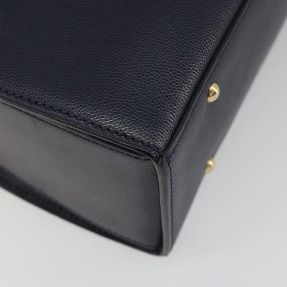 CELINE Hand Bag Leather 2way Navy Gold Auth 196242A