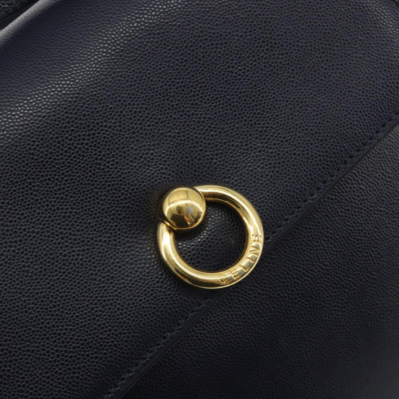CELINE Hand Bag Leather 2way Navy Gold Auth 196242A