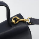 CELINE Hand Bag Leather 2way Navy Gold Auth 196242A-20