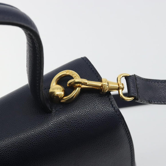 CELINE Hand Bag Leather 2way Navy Gold Auth 196242A