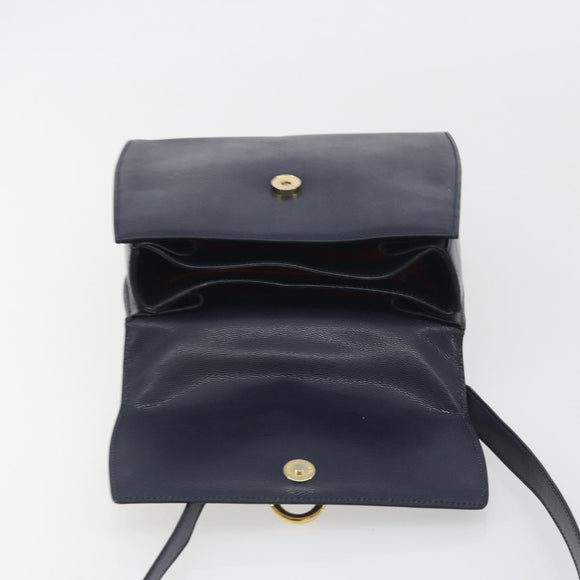 CELINE Hand Bag Leather 2way Navy Gold Auth 196242A