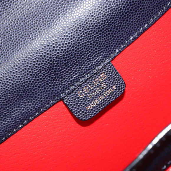 CELINE Hand Bag Leather 2way Navy Gold Auth 196242A