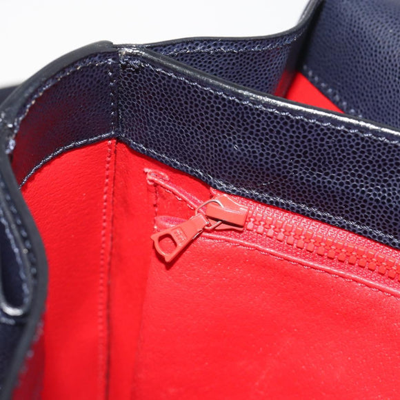 CELINE Hand Bag Leather 2way Navy Gold Auth 196242A