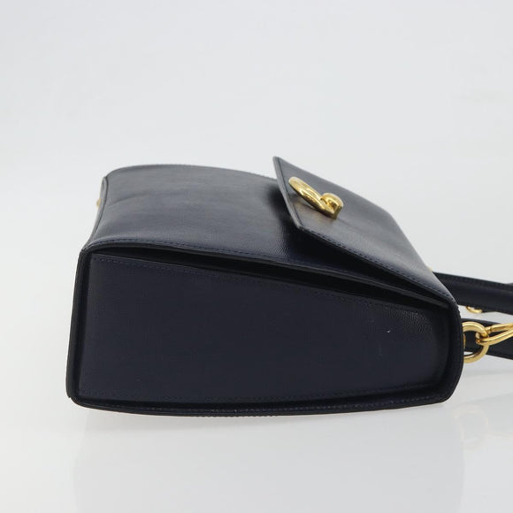 CELINE Hand Bag Leather 2way Navy Gold Auth 196242A