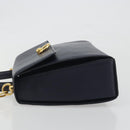 CELINE Hand Bag Leather 2way Navy Gold Auth 196242A-4