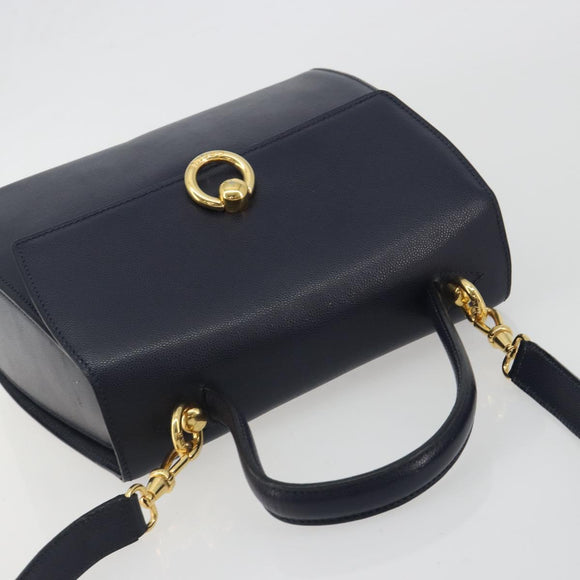 CELINE Hand Bag Leather 2way Navy Gold Auth 196242A