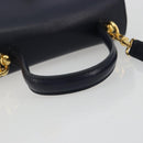CELINE Hand Bag Leather 2way Navy Gold Auth 196242A-7