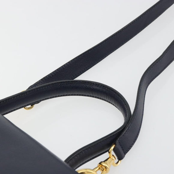 CELINE Hand Bag Leather 2way Navy Gold Auth 196242A