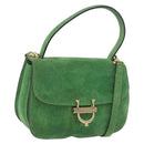 CELINE Hand Bag Suede 2way Green Gold Auth 196243-1