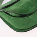 CELINE Hand Bag Suede 2way Green Gold Auth 196243-12