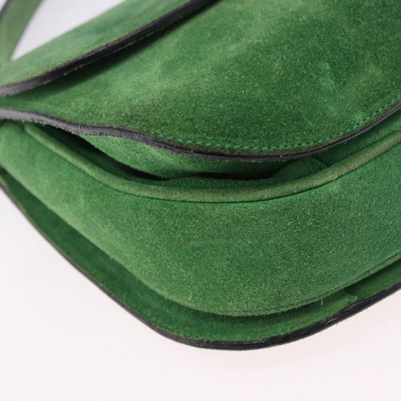 CELINE Hand Bag Suede 2way Green Gold Auth 196243
