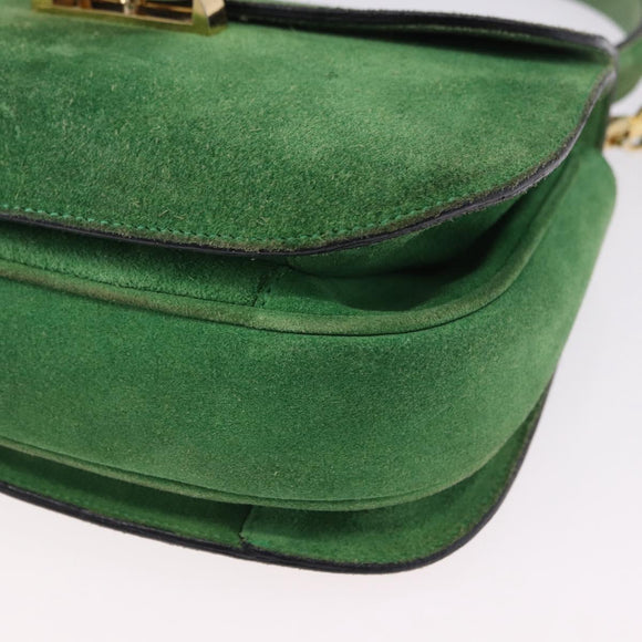 CELINE Hand Bag Suede 2way Green Gold Auth 196243