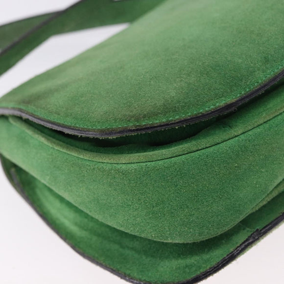CELINE Hand Bag Suede 2way Green Gold Auth 196243