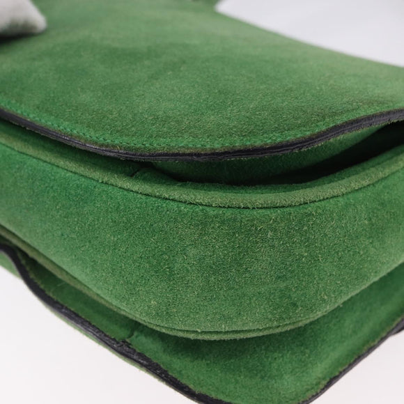 CELINE Hand Bag Suede 2way Green Gold Auth 196243