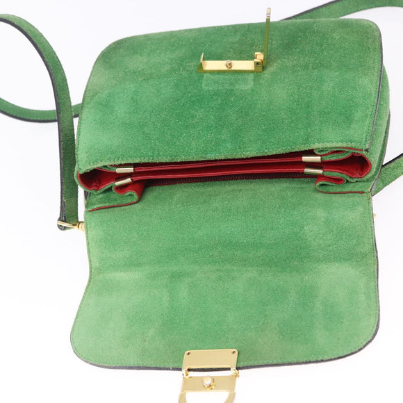 CELINE Hand Bag Suede 2way Green Gold Auth 196243