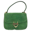 CELINE Hand Bag Suede 2way Green Gold Auth 196243-2