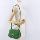 CELINE Hand Bag Suede 2way Green Gold Auth 196243-27