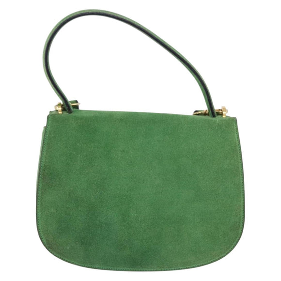 CELINE Hand Bag Suede 2way Green Gold Auth 196243