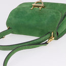 CELINE Hand Bag Suede 2way Green Gold Auth 196243-6