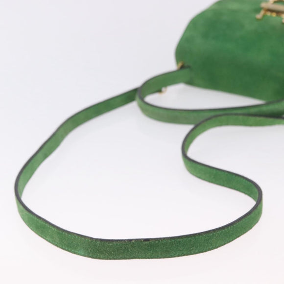 CELINE Hand Bag Suede 2way Green Gold Auth 196243