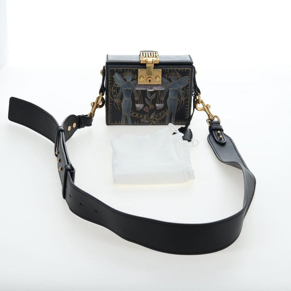 Christian Dior Lockbox Zodiac Bag Leather 2017 limited Black Gold Auth 196246M