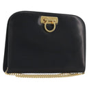 Salvatore Ferragamo Gancini Chain Shoulder Bag Leather Black Gold Auth 196249-1