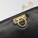 Salvatore Ferragamo Gancini Chain Shoulder Bag Leather Black Gold Auth 196249-15