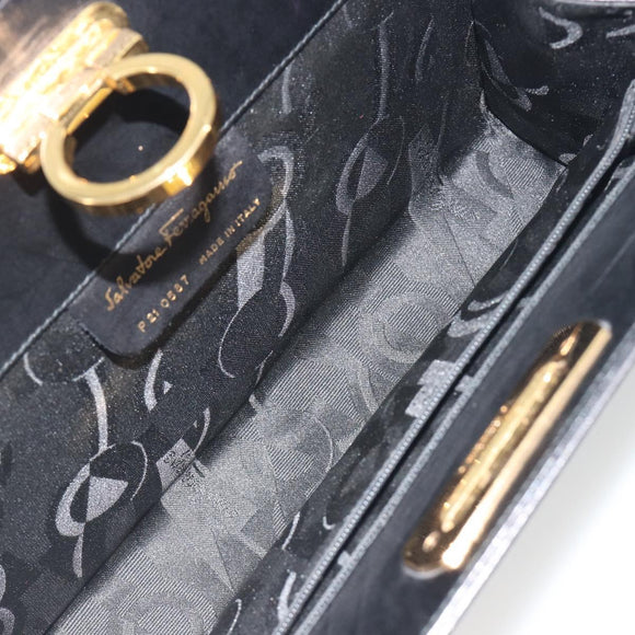 Salvatore Ferragamo Gancini Chain Shoulder Bag Leather Black Gold Auth 196249