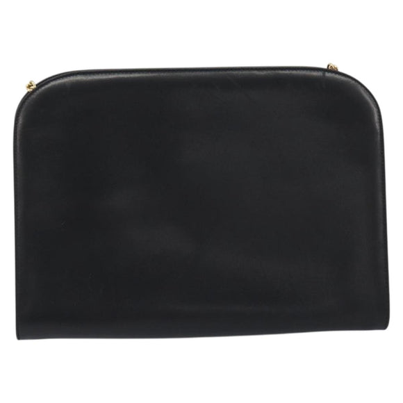 Salvatore Ferragamo Gancini Chain Shoulder Bag Leather Black Gold Auth 196249