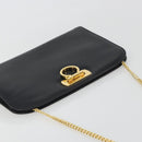 Salvatore Ferragamo Gancini Chain Shoulder Bag Leather Black Gold Auth 196249-6