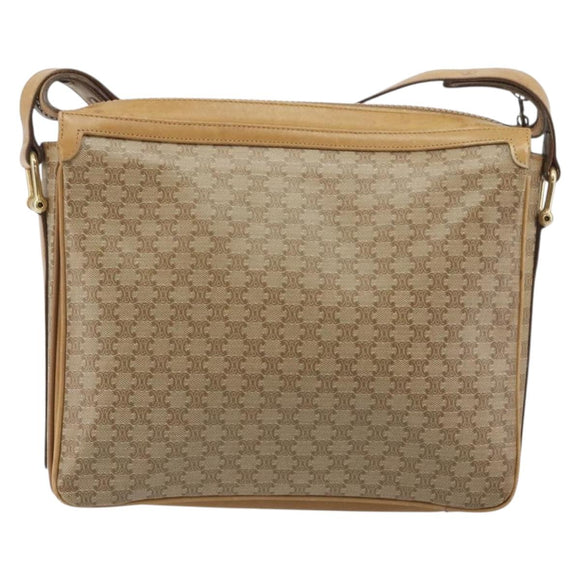 CELINE Macadam Canvas Shoulder Bag PVC Beige Gold Auth 196251