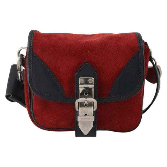 Miu Miu Shoulder Bag Suede Leather Red Black Auth 196252A