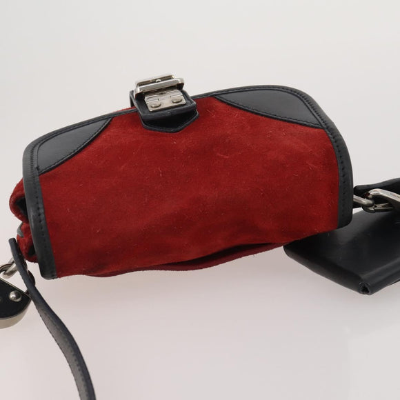 Miu Miu Shoulder Bag Suede Leather Red Black Auth 196252A