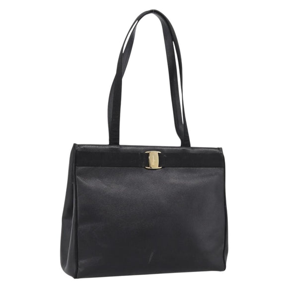 Salvatore Ferragamo Vala Tote Bag Leather Black Gold Auth 196268