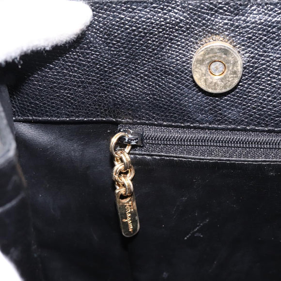 Salvatore Ferragamo Vala Tote Bag Leather Black Gold Auth 196268