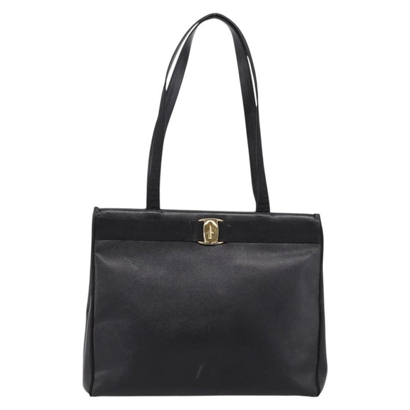 Salvatore Ferragamo Vala Tote Bag Leather Black Gold Auth 196268