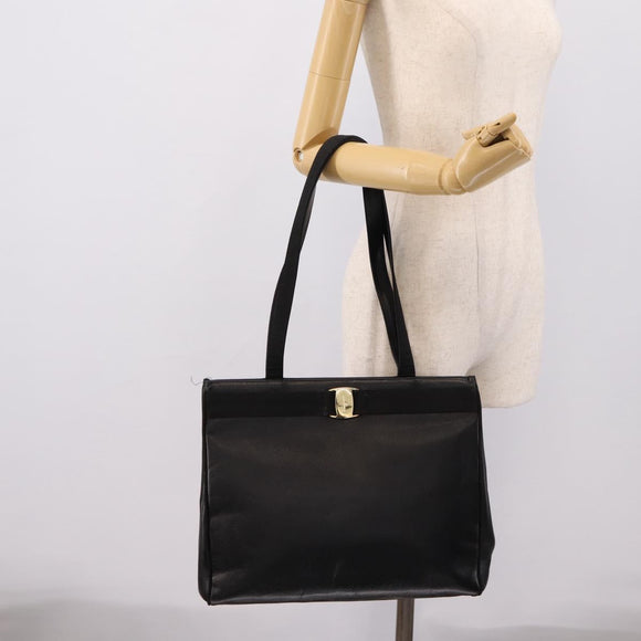 Salvatore Ferragamo Vala Tote Bag Leather Black Gold Auth 196268