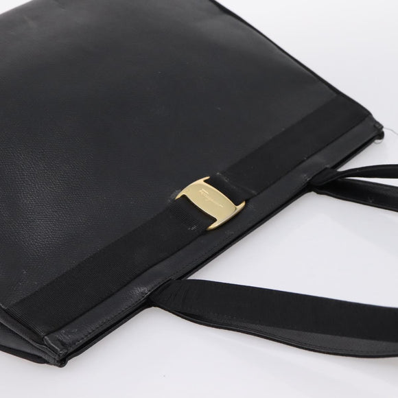 Salvatore Ferragamo Vala Tote Bag Leather Black Gold Auth 196268