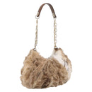 BURBERRY Chain Shoulder Bag Fur Beige Gold Auth 196269A-1