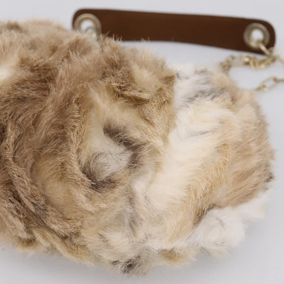 BURBERRY Chain Shoulder Bag Fur Beige Gold Auth 196269A