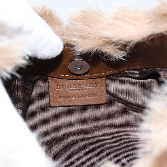 BURBERRY Chain Shoulder Bag Fur Beige Gold Auth 196269A