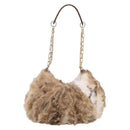 BURBERRY Chain Shoulder Bag Fur Beige Gold Auth 196269A-13