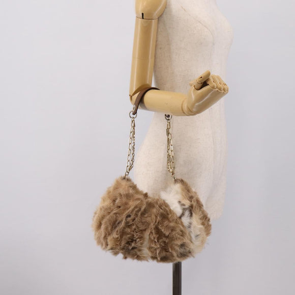 BURBERRY Chain Shoulder Bag Fur Beige Gold Auth 196269A