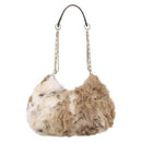 BURBERRY Chain Shoulder Bag Fur Beige Gold Auth 196269A-2